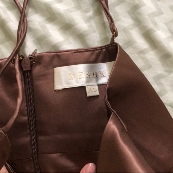 MESHKI SABRINA SATIN DRESS CHOCOLATE NEW - Picture 8 of 8